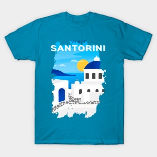 Santorini, Greece - retro travel poster T-Shirt